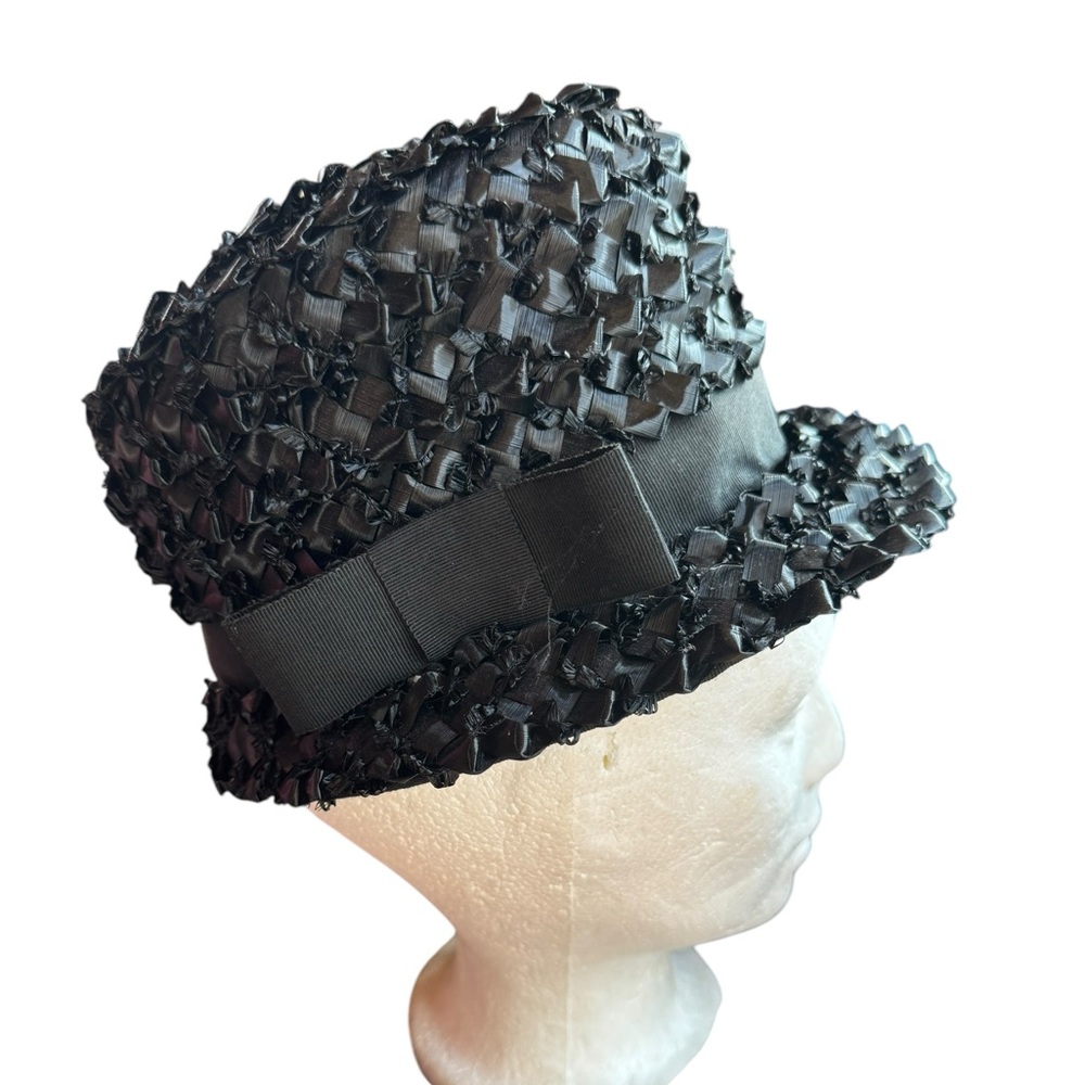 1940s Union Label Black Raffia Straw Bucket Hat